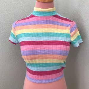 Rainbow stripe knit cropped top size M